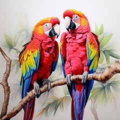 Naklejka premium Pencil sketch nice colorful parrots bird image Generative AI