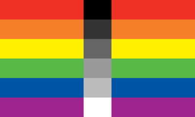 Homoflexibility six stripe flag, LGBT pride colorful flag background, Striped flag black, white, gray, red, orange, yellow, green, blue, and violet