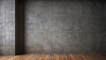  an empty room with a wooden floor and a concrete wall with a door in the center of the room and a wooden floor with a door in the middle of the room.