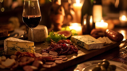 A feast for the senses, a spread of wine, cheeses, and sausages is a perfect way to enjoy a...