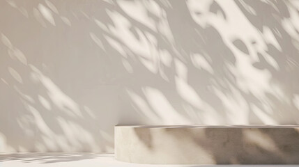  smooth beige stucco wall with soft foliage dappled light of tropical tree leaf shadow , mock up for display product