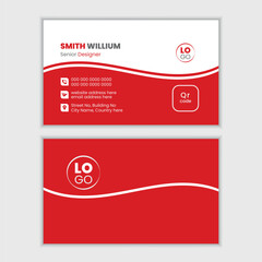 Red color modern corporate business card design template with editable content.