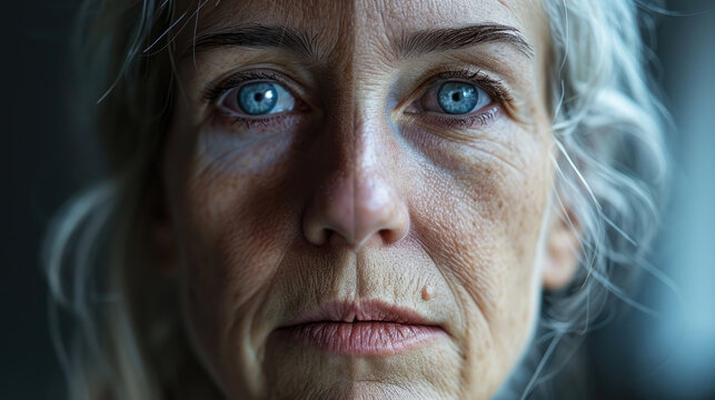 Dramatic Close-Up Portrait - A person with their face evenly divided into a young and elderly half in a relaxed self-portrait Gen AI