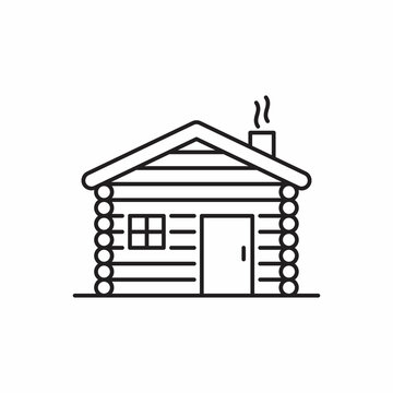 recommend clip art: Cabin icon. Outline house icon with editable stroke. Linear symbol of camping with shadow.