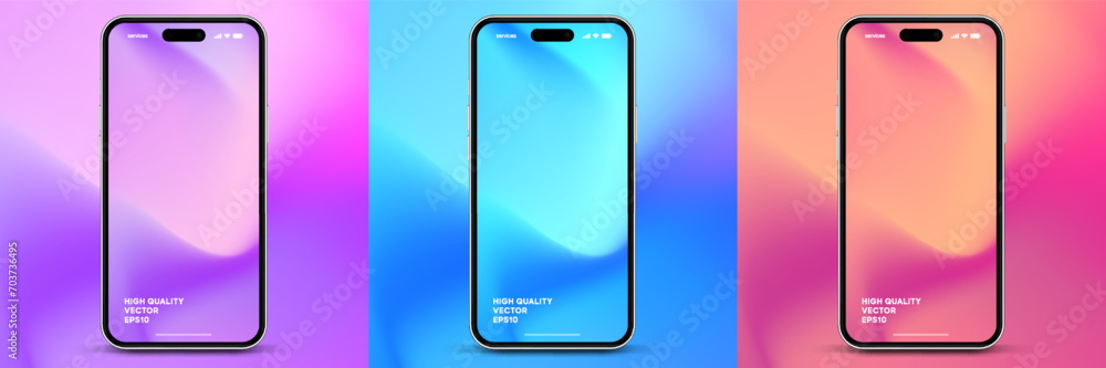 Poster 3d high quality vector smartphone mockups. Ultra realistic mobile device UI UX mockup for presentation template. Cellphone frame with blank screen isolated templates. 3d isometric illustration.