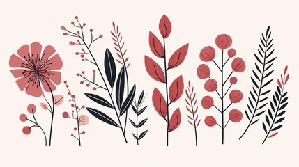 Fototapeta premium Elegantly Drawn Botanical Art: Continuous Line Sketch of Nature's Greenery on a White Background – Minimalist and Stylish Illustration for Modern Graphic Design