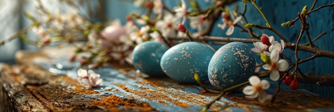 Easter Holiday Background Decor Painted Blue, Banner Image For Website, Background, Desktop Wallpaper