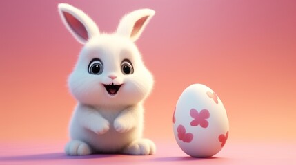 Fototapeta premium Adorable easter bunny with a single vibrant easter egg – festive concept for a joyful easter celebration