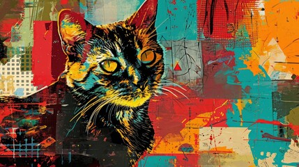 The artwork showcases a bold, dramatic depiction of the cat.