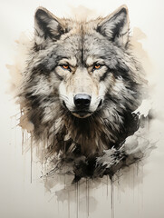 Wolf, wolf head close-up, art painting.