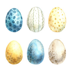 Watercolor set of different hand-painted Easter eggs. Sketch on isolated background for greeting cards, invitations, banners, posters, textiles, graphic design.