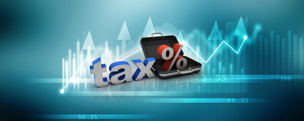 
3d illustration Tax Concept with percentage symbol with briefcase