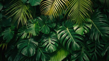 green rain jungle leaves textured background - obrazy, fototapety, plakaty