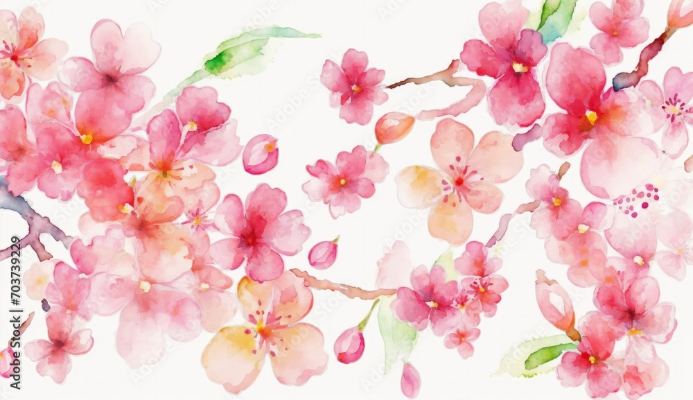 Wall mural decoration spring flower watercolor cherry background