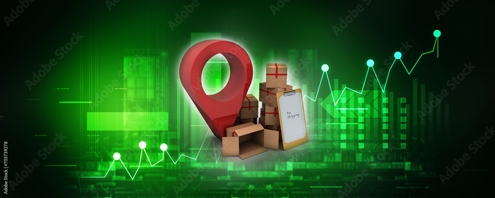 Poster 3d rendering cardboard boxes near navigation
