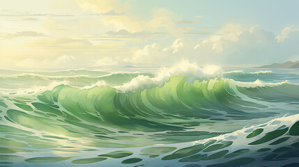 Fototapeta na wymiar Spring Morning with Gentle Green Waves. The fresh gentle green waves