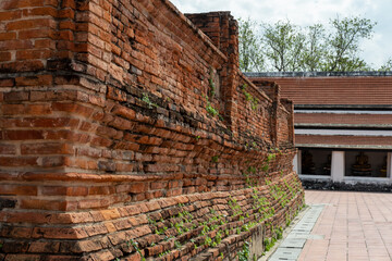 Brick base foundation in Wat Phutthaisawan. A historic Thai Buddhist temple in Phra Nakhon Si Ayutthaya Province, Thailand. It is a part of Ayutthaya Historical Park