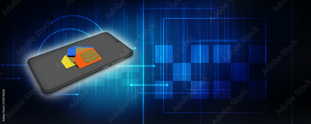 Aufkleber 3d rendering microchips with mobile phone