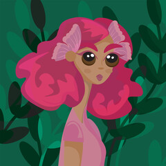 Fairy girl with green hair and big eyes