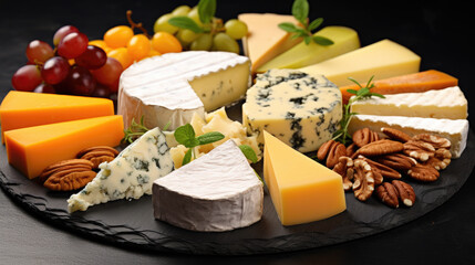 Various types of cheese on dark  background