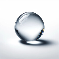 A realistic depiction of a single water droplet on a white background.