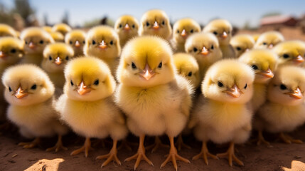 Feathered Posse: A Gaze of Small, Cute Chicks Posing for the Lens