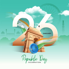 26 January Happy Republic Day Celebration Greeting Background	