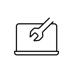 Laptop repair outline icons, minimalist vector illustration ,simple transparent graphic element .Isolated on white background
