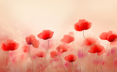 Field of poppy flowers, abstract art background