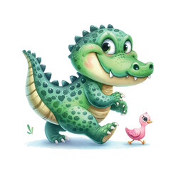 Obraz premium cute crocodile. watercolor illustration of a crocodile on a white background. animals.funny animals