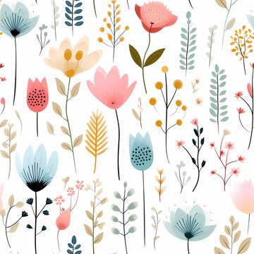 seamless wild floral pattern in minimal style