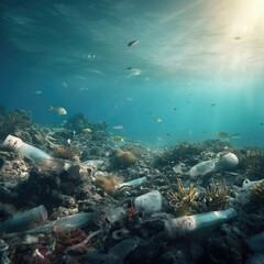 Naklejka na ściany i meble Ocean pollution. Ecological problem