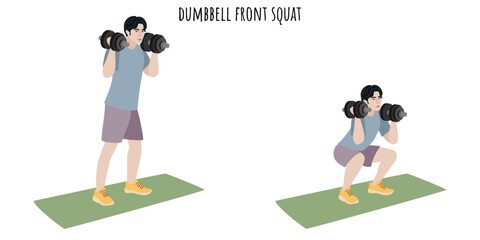 Asian young man doing dumbbell front squat