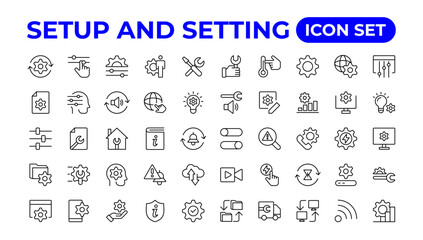 Setup and setting thin line icons.Outline icon collection.