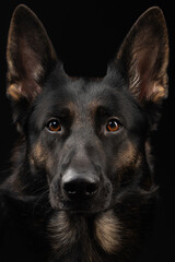 portrait of a german shepherd dog on a black background