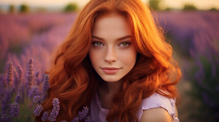 Charm in Bloom: Portraits of a Red-Haired Girl in Lavender Field