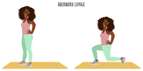Young woman doing backward lunge exercise