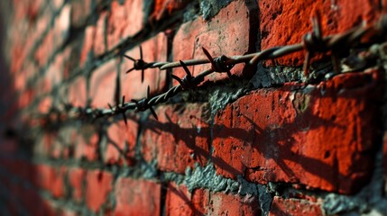 Barbed wire in prison. Steel fencing wire constructed with sharp edges or points arranged at...