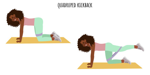 Young woman doing quadruped kickback exercise