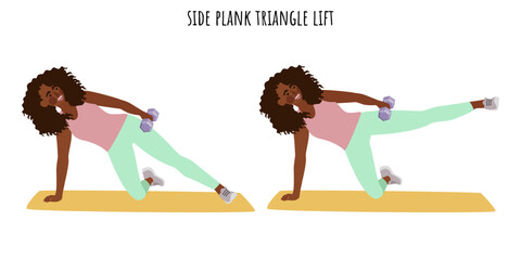 Young woman doing side plank triangle lift