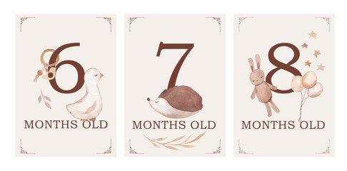Watercolor milestone cards illustration for kids