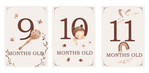 Watercolor milestone cards illustration for kids