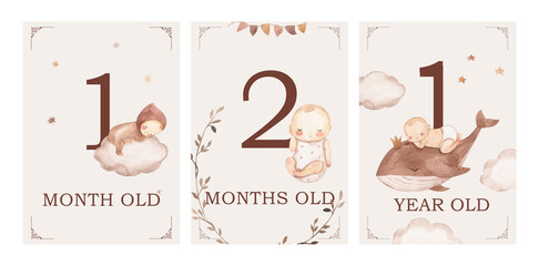 Watercolor milestone cards illustration for kids