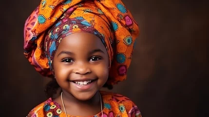 Foto op Canvas little  black girl with turban, landscape in the background, Black History Month. Generative AI © iamhrsumon