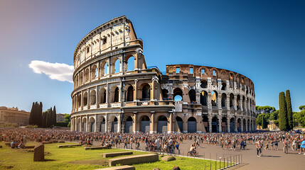Fototapeta na wymiar Eternal City Glow: Colosseum in the Summer Sunlight