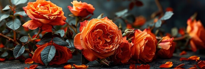 Orange Roses Flower On Top Bottom, Banner Image For Website, Background, Desktop Wallpaper