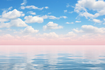 Naklejka na ściany i meble Calm Sea Horizon with Fluffy Clouds.