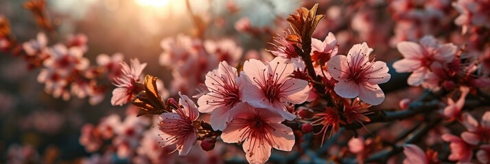 Pink Opaque White Sakura Flowers Blooming, Banner Image For Website, Background, Desktop Wallpaper
