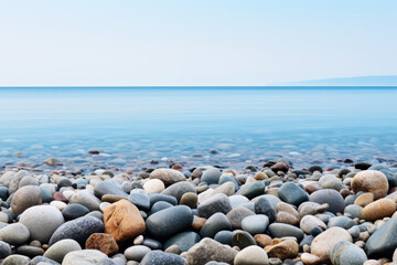 Fototapeta na wymiar Smooth Pebbles on a Tranquil Shoreline.