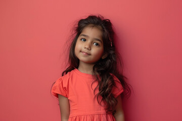 Fototapeta premium Little Indian fashion kid portrait isolated on color background